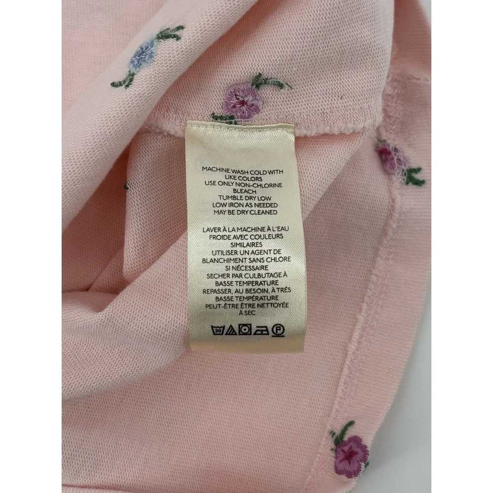 Free People Pink Pepper Knit Polo Sz S Embroidered Floral Preppy $90